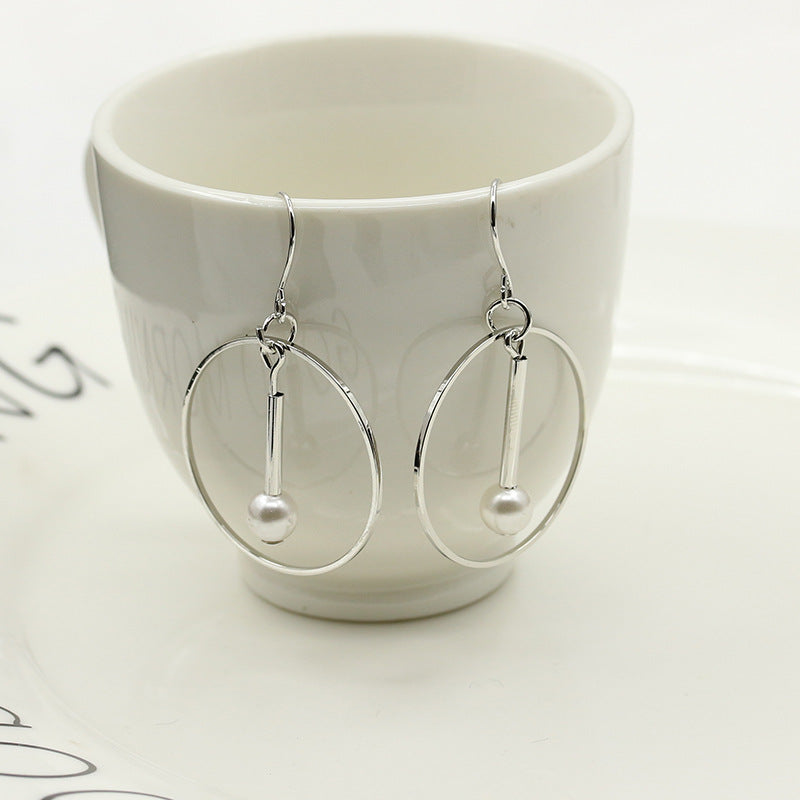 Wholesale Simple Hollow Round Personality Temperament Pearl Pendant Circle Drop Earrings